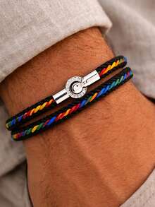 1 pieza Pulsera de cuerda tejida a mano con diseño simple de color para hombres y mujeres, pulsera de cuerda tejida a mano de color, pulsera magnética para parejas - Pulsera con hebilla para contador de agua - Ver 2