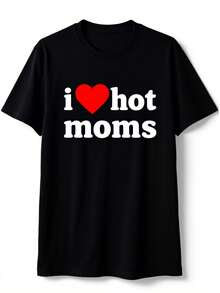 Anuncio patrocinado - Camiseta divertida de cuello redondo "I Heart Hot Moms" con estampado elegante, ropa de viaje casual y cómoda para entusiastas de la moda, ideal para verano, primavera, otoño y uso diario - Negro - Ver 1