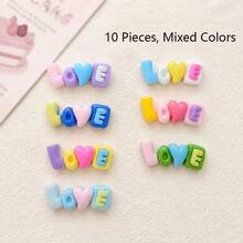 10/20/30入組隨機DIY "LOVE"字母高分子樹脂平貼裝飾，卡通耳環製作，髮飾，文具工藝品，手機殼，鑰匙圈，玻璃杯，冰箱磁材料，隨機顏色，7月4日耳環，珠串手鍊，貝殼項鍊，美國彩琺瑯徽章（7月4日），萬聖節 - 彩色 - 查看 12