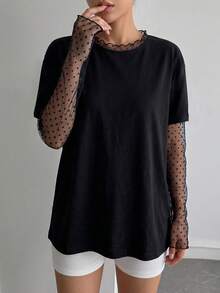 FLEXCHIC New Fashionable Elegant Solid Color Casual Versatile Ruched Waist T-Shirt, Suitable For Daily Wear, School, Beach, Vacation And Home Black - Black - View 3