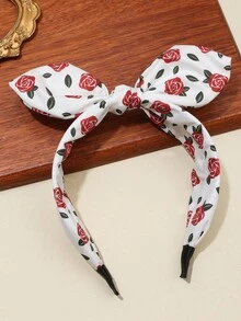 1 pieza Nuevo estilo diadema con lazo y orejas de conejo nudo estampado de leopardo rosa accesorio para el cabello para fiesta de vacaciones - Multicolor - Ver 5
