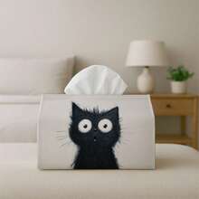 1pc Artistic Minimalist Black Cat Portrait Tissue Box, Creative Whimsical Animal Decor, Universal For Home, Car, Kitchen And Bathroom, Daily Storage, Party Home Decor Supplies - Multicolor - View 5