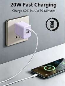 KFLY 淡紫色 20W 雙孔快充充電器，PD+QC 雙協定，USB-C+USB-A，可折疊插頭，便攜省空間牆充 - 查看 5