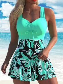 CURVASWIM Conjunto de traje de baño de 2 piezas para mujer, top tankini y shorts de moda casual - Morado - Ver 2