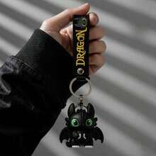 MINISO How To Train Your Dragon Toothless Black Dragon Keychain, Cute Dragon Mini Figure Bag Charm With Black Lettering Webbing And Metal Key Ring, Backpack Handbag Car Key Accessory, Back To School Gift - Style 2 - View 2