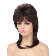 Airhostess Mullet Wig For Women, 80s Costume, Fancy Party Accessory, Cosplay Wig (Dark Brown) - ColorD - View 4
