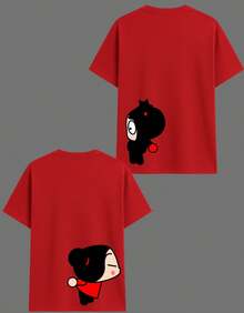 Set Of 2 Couple T-Shirts, Cartoon Design, Love, Valentine's Day, 100% Cotton - 紅色 - 查看 4