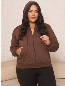 Women's Plus Size Blouse With Zipper, Pockets, And Fur Trim. - 摩卡棕 - 查看 7