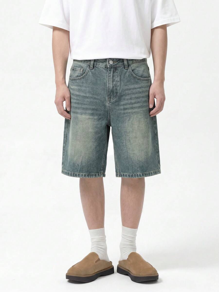 Men's Loose Casual Denim Shorts With Pockets, Versatile Summer Denim Shorts - Mustard Yellow - View 1