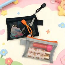 1pc Transparent Mesh Zipper Bag, Mini Coin Purse, For Storing And Organizing Small Items Such As IDs, Keys, Charging Cables, Cosmetics, Coins, Etc - Multicolor - View 3