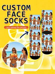 1 Pair Customized Socks, Face Customized Socks, Summer, Friends, Beach, Customized Photo Socks, Customized Printed Socks, Cute, Adult Socks, Funny Socks, Holiday Gift - Multicolor - View 4