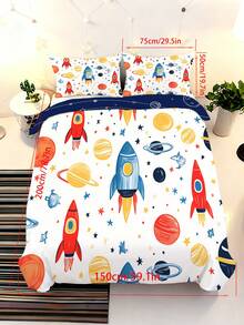 2/3pcs Cute Rocket Space Bedding Set, Soft Planet Print Duvet Cover Set With Pillowcases, Suitable For Children And Teenagers Boys And Girls Room Decor, All Season Use, With Zipper Closure 150x200cm - Multicolor - View 17