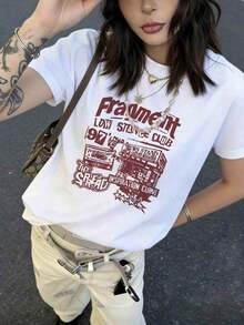 NewSummerCasualCamiseta de manga corta para mujer con estampado gráfico de estilo de collage de calle americana retro, de corte holgado y casual, para verano-Vintage Street Style Unisex Loose Cotton Short Sleeve Crew Neck T-Shirt - Blanco - Ver 1