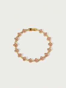 Glisma 1pc Colorful Fashionable Luxury Floral Zirconia Bracelet - Horizontal and Vertical Link - View 14