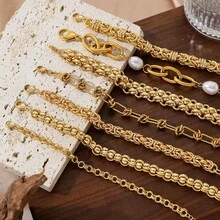 1pc Heart-Shaped Rhinestone Geometric Beaded Pearl Chain, Twisted Chain, Return To Life Chain, Minimalist Plain Chain, Bracelet, Fashionable Elegant Exquisite Vintage Design, Suitable For Holidays, Parties, Dates, Gifts, Daily Wear - Yellow Gold - View 11
