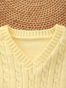 Chaleco de punto de cable de unicolor estilo preppy para niños - Amarillo - Ver 3
