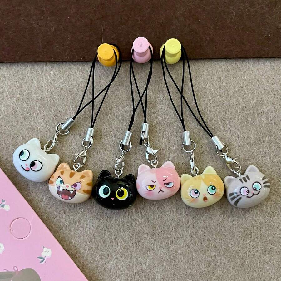 6pcs Cute Cat Resin Pendants, Suitable For Phone Strap Phone Camera Decoration, Cute Phone Charms, Soft And Cute Phone Pendants, Perfect Gift For Girlfriend And Couples