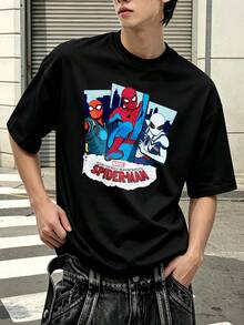 T-shirt graphique Marvel Spider-Man style BD, 100 % coton, vêtements homme, t-shirts homme, vêtements d'été homme, série Marvel, cadeaux homme, streetwear - Noir - Voir 4