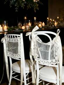 2pcs/Set Lace Newlywed/Bride & Groom Chair Back Decor Signs, Transparent Lace Decor Signs, Wedding Chair Decoration, Wedding Chair Banner Transparent Fabric Decor Signs - White Suit - View 2