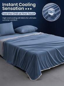 1pc Deep Blue Cooling Blanket, Minimalist Style / Made Of Cooling Fiber Fabric / Reinforced Edges / Provides A Cool And Comfortable Experience For Those Who Feel Hot, Machine Washable, Lightweight And Portable, Suitable For Bedroom And Various Scenes - Dark Blue - View 2