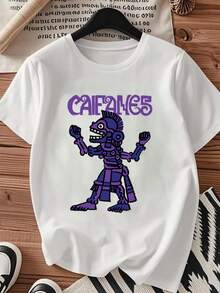 1 Piece Of Women's Blouses, Beautiful Women's Blouses, Women's Clothing Sets, Caifanes Image T-Shirt, 180G, Black And White,  Pattern Print T-Shirt, High Quality, Round Neck, Basic Fit, Loose For Men And Women, Breathable, Versatile, Machine Washable, Comfortable, Size S ~ 3XL, Daily Wear, Casual, Sporty, Summer, Essential. - 白色的 - 查看 3
