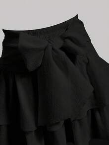 Minifalda de volantes escalonados a la moda con diseño de lazo, apta para todas las estaciones - Negro - Ver 3