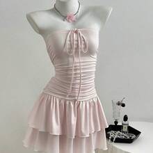 Nana's Women's Clothing Store  Vestido mini de mujer de rayas blancas y rosas con pliegues, casual de verano para vacaciones - Multicolor - Ver 7