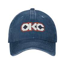 Oklahoma City Geometry Edition Baseball Cap, Men Women Gameday Vintage Washed Denim Adjustable Sports Hat, Unisex Ideal Gift - 藏蓝色 - 查看 3