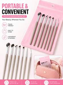 7pcs/1pc Eye Makeup Brush Set With Pink Storage Bag, Includes Soft Synthetic Fiber Eyeshadow Brushes, Eyeliner Brushes, Eyebrow Brushes, Portable Precision Makeup Brush Set, Suitable For Blending, Shading, Crease, Detailed Eyeliner, Eyebrow Definition, Nose Contouring And Daily Makeup - Multicolor - View 3