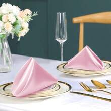 20 Pack Satin Napkins With Napkin Rings, 12"X12" Soft Silky Reusable Dinner Napkins, Square Satin Cloth Napkins For Wedding, Graduation Party, Christmas Themed Party Decor - Pink - View 5