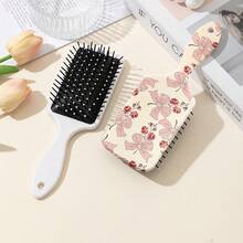 1pc Colorful Pink & Black Bow Print Air Cushion Hair Brush, High Crown Volumizing Detangling Air Cushion Comb, Anti-Static Scalp Massage Brush, Portable Home Hair Care Styling Comb, Sweet & Cool Style - Multicolor - View 4
