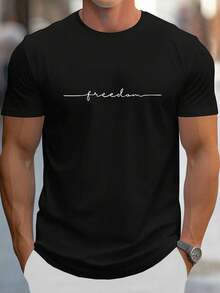 Manifinity Men's Pure Cotton Letter Print T-Shirt, Fun Graphic Tee, , And Summer Clothing Coordination LSTD - Black - View 1