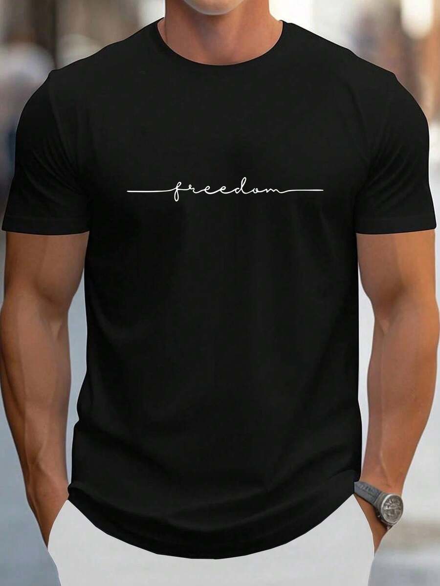 Manifinity Men's Pure Cotton Letter Print T-Shirt, Fun Graphic Tee, , And Summer Clothing Coordination LSTD - Black - View 1