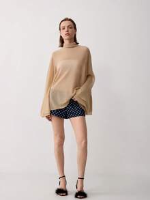 Women's Solid Color Stand Collar Casual Versatile Daily Wear Top - Apricot - View 3