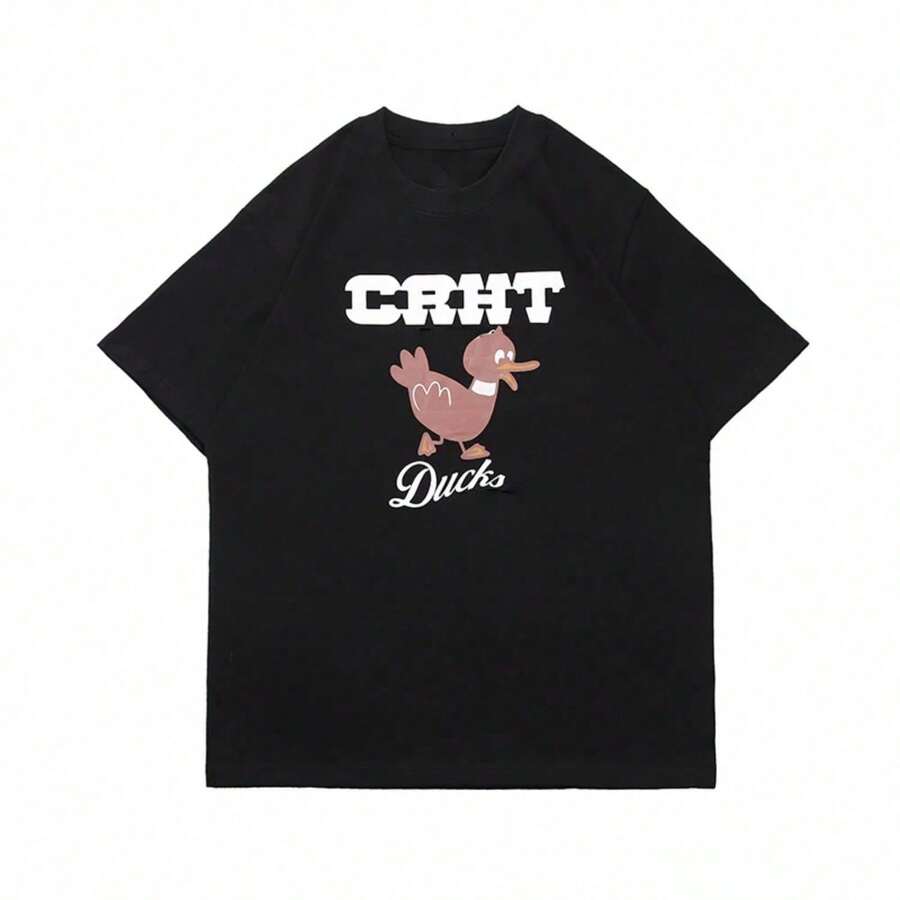 1 Piece Of Custom American Style Short Sleeve T-Shirt For Men And Women, Summer Couple Clothing, High-End Niche Brand, 180g 100% Cotton. - 黑色 5 - 查看 1