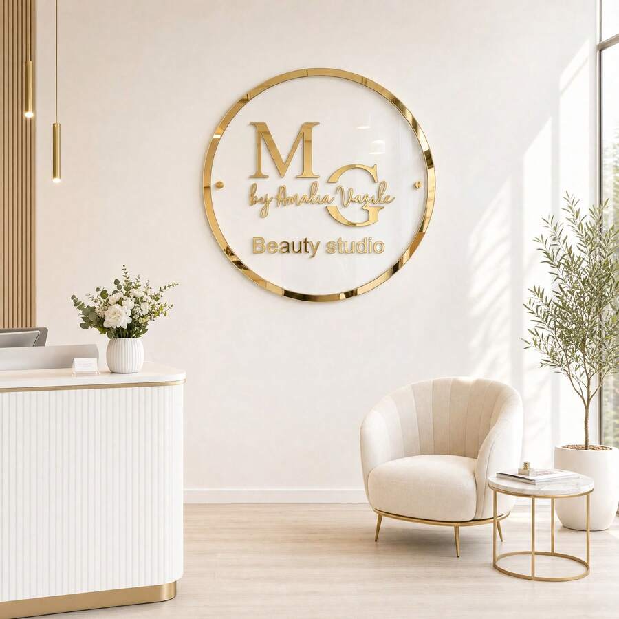 Custom Logo Floating Wall Sign | Professional Rectangular Business Signage | Barbershop, Nail Studio, Beauty Clinic, Beauty Salon Sign - Multicolor - View 1