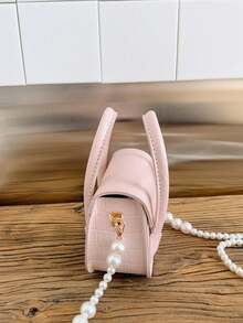 1pc Girls Solid Color Crocodile Pattern PU Magnetic Closure Fashion Handbag Pearl Chain Mini Shoulder Crossbody Bag Suitable For All Seasons Daily Use - A - View 8