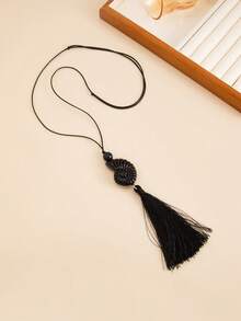 1pc Elegant Fashion Vintage Exaggerated Geometric Wax Cord Y-Shaped Tassel Resin Seashell Pendant Charm Jewelry Necklace, Luxurious & Chic, Suitable For Wedding, Banquet, Vacation, Party, Daily Casual, Street Style, Women, Couples, Holiday, Birthday, Versatile Necklace Gift - Necklace - View 7