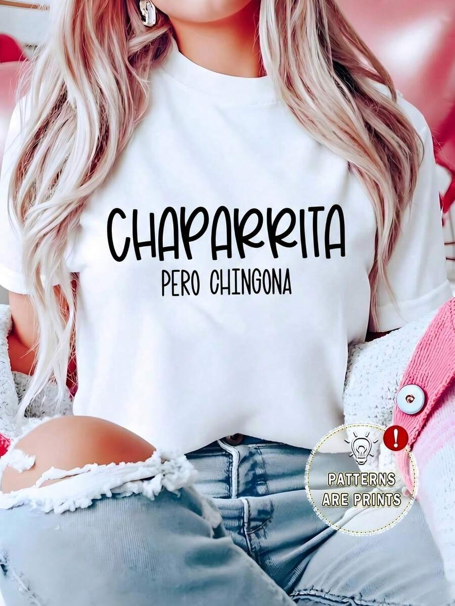 NEW Women's Round Neck T-Shirt, Short Sleeve, Loose Fit, Casual And Versatile With Letter Print, Soft And Drapey Fabric - Vintage Street Style Unisex Loose C - 白色 - 查看 1