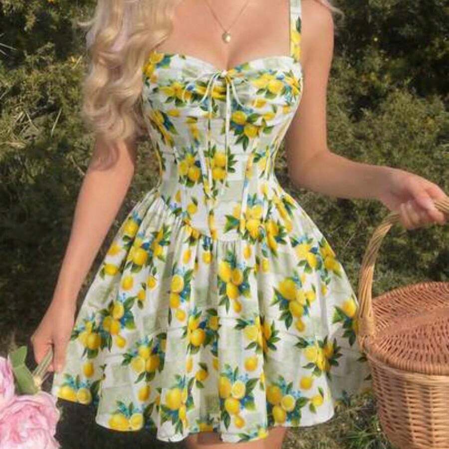 dagjydgfyja  MOD Vestido midi acampanado con cintura fruncida y estampado de flores, con decoración de lazo. Ideal para rave, estilo bohemio, conciertos, graduación, romántico, verano, elegante, vacaciones, fiestas, fluido, invitada de boda, té, modesto, baile de graduación, formal, floral, salidas nocturnas - Verde - Ver 1