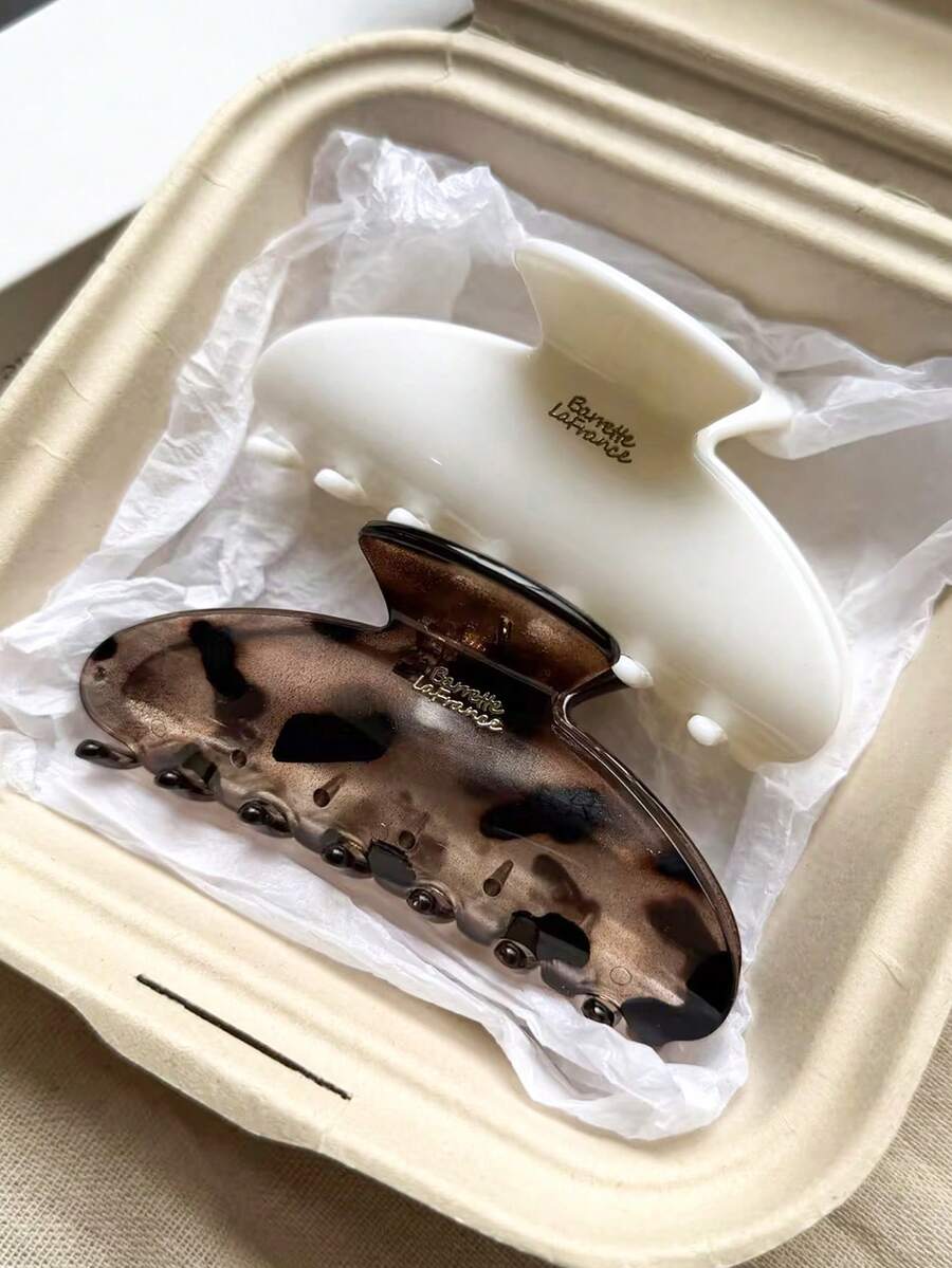 1件/2件裝 女款 9.4cm/3.7in 白色玳瑁豹紋橢圓塑膠髮夾,適合粗髮的髮飾 - 彩色 - 查看 1