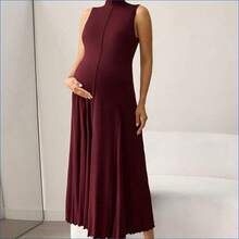 HENG
 MaterniWear Vestido de maternidad de unicolor, cuello alto, holgado, informal, sin mangas para vacaciones - Rojo - Ver 8