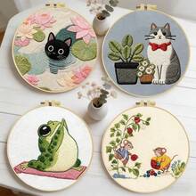 New Embroidery Kit, Adult Beginner Embroidery Set, 15x15cm/5.9x5.9 Inch, 20x20cm/7.9x7.9 Inch, Swimming Cat, Yoga Frog, Raspberry Picking Mouse, Cat And Green Plant Embroidery Patterns, Handmade DIY Embroidery Kit, Embroidery Stitch Practice, Includes Embroidery Fabric, Step-By-Step Instructions, Embroidery Hoop And Needle & Thread, Suitable For Embroidery Enthusiasts, Suitable For Thanksgiving, Christmas, Gift Giving, Suitable For Home, Garden, Office Decorative Crafts - A - View 13