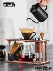 choxila 1 buah/7 buah Set Penyimpanan Kopi, Termasuk: Teko Kopi 600ml, Cangkir Saringan Kaca, Sajian Kaca, 100 lembar Kertas Saringan Kopi, Penggiling Biji Kopi Manual, Toples Biji Kopi Kaca, Dudukan Multifungsi - Rak penyimpanan - View 3