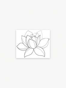 1 Pc Minimalist Lotus Flower Temporary Tattoo Sticker With Delicate Line Art Design, Waterproof Long Lasting Fake Tattoo, Spiritual Boho Body Art For Arms & Wrists - Black - View 2