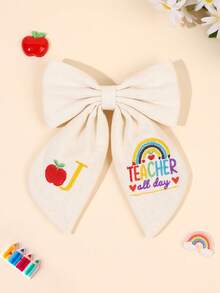 1件 26字母開學季白色髮夾，刺繡26字母蘋果彩虹髮夾，時尚髮飾，女孩派對禮物，老師禮物 - 白色 - 查看 11