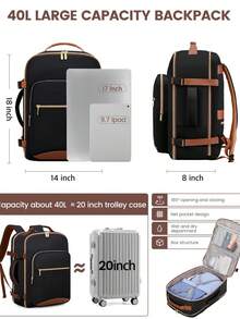 NEWHEY 40L 旅遊後背包，航空公司認可登機包，含 3 個收納袋，TSA 過夜包，防水個人物品包，週末必備後背包，適合 17 吋筆電 - 黑色 - 查看 3