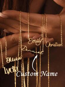 Customized Name Necklace, Personalized Name Pendant Necklace, Women's Necklace, Stainless Steel Jewelry, Customizable Name Pendant, Mother's Day Gift, Father's Day Gift, Summer Jewelry, Graduation Gift - Gold - View 3