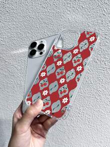 1 pieza Funda de teléfono transparente a prueba de golpes con estampado floral de cereza de fondo rojo estilo vintage Ins, cobertura completa con carcasa blanda, estilo dulce y fresco de nicho, funda protectora, opción de regalo perfecta, compatible con Apple IPhone17/17Pro/17ProMax/16/11/16Plus/16ProMax/16e/15ProMax/13/14/12/14ProMax/12ProMax/13ProMax/12Pro/13Pro/14Pro - Plata de color transparente - Ver 2