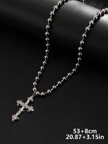 1pc Unique Punk Style Minimalist Cross Pendant Necklace, Suitable For Daily Wear, Outings And Gatherings, Unisex - Silver - View 6